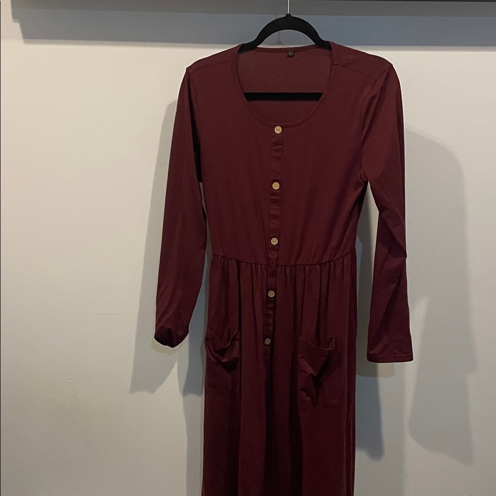 Elegant Burgundy Button-Down Dress